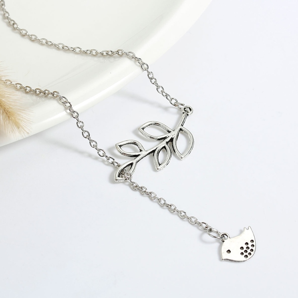 Bird and Branch Lariat Silver Tone Necklace